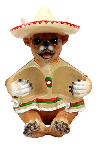 Ebros Mexican Chihuahua With Sombrero Hat And Serape Salt Pepper Shakers Holder 7"H