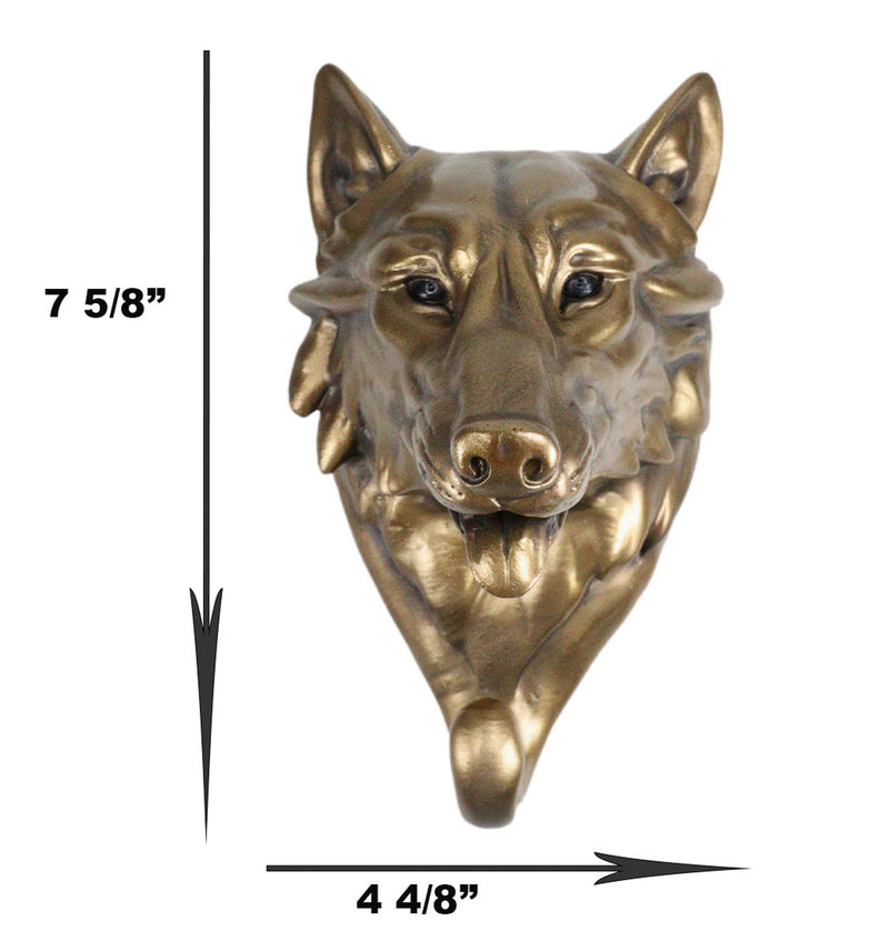 Wolf Animal Head Single Wall Hook Hanger Animal Shape Rustic Faux Bronze Figure