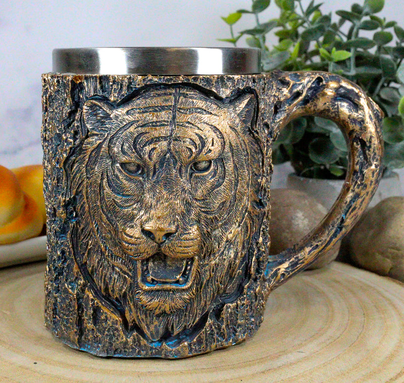 Ebros Bengal Tiger Coffee Mug Textured With Rustic Tree Bark Design 12oz