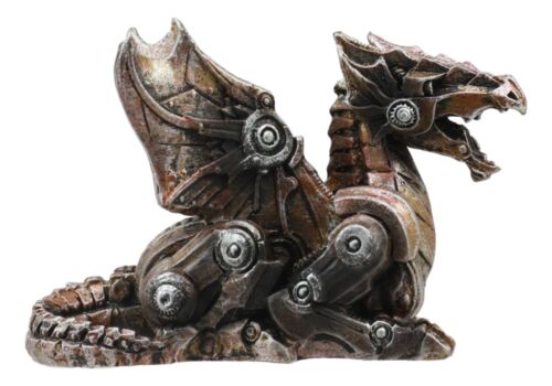 Small Photon Steampunk Cyborg Dragon Statue Mechanical Robotic Winged Beast