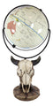 Rustic Western Bison Bull Cow Skull World Atlas Map Globe Decorative Figurine
