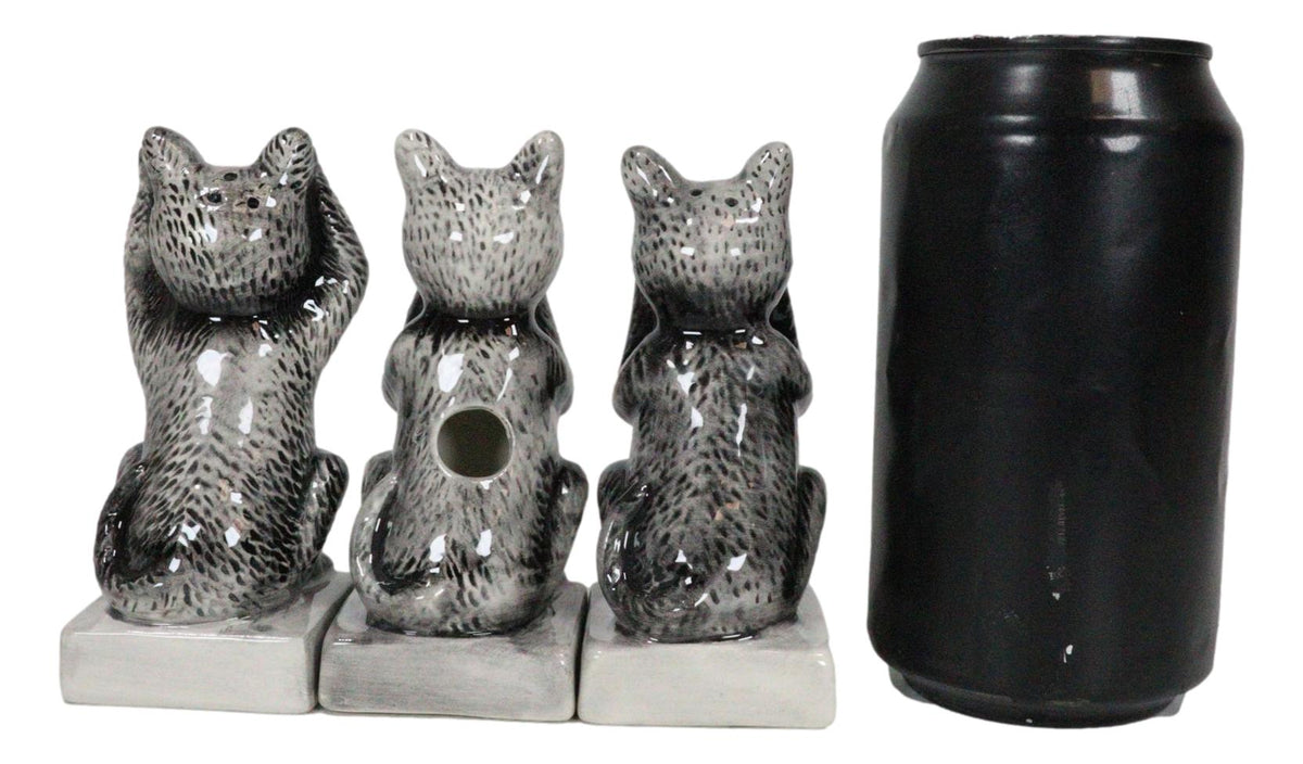See Hear Speak No Evil Cats Trio Toothpick Holder Salt And Pepper Shakers Set - Ebros Gift