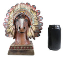 Rustic Western Tribal Indian Warrior Chief Headdress Horse Figurine With Base