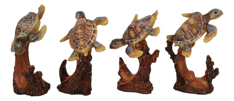 Marine Life Sea Turtles Swimming Under The Sea Reefs Collectible Figurines Set