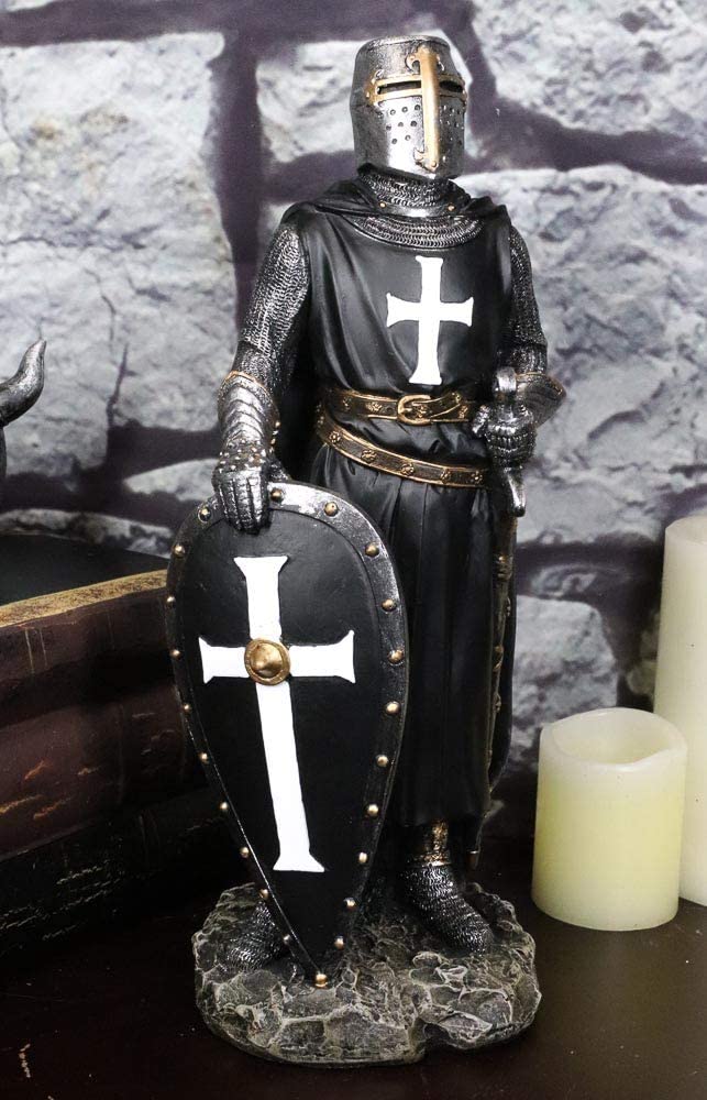 Ebros Crusader Knight in Full Shield and Sword Armor Figurine 11.5 Inch Tall