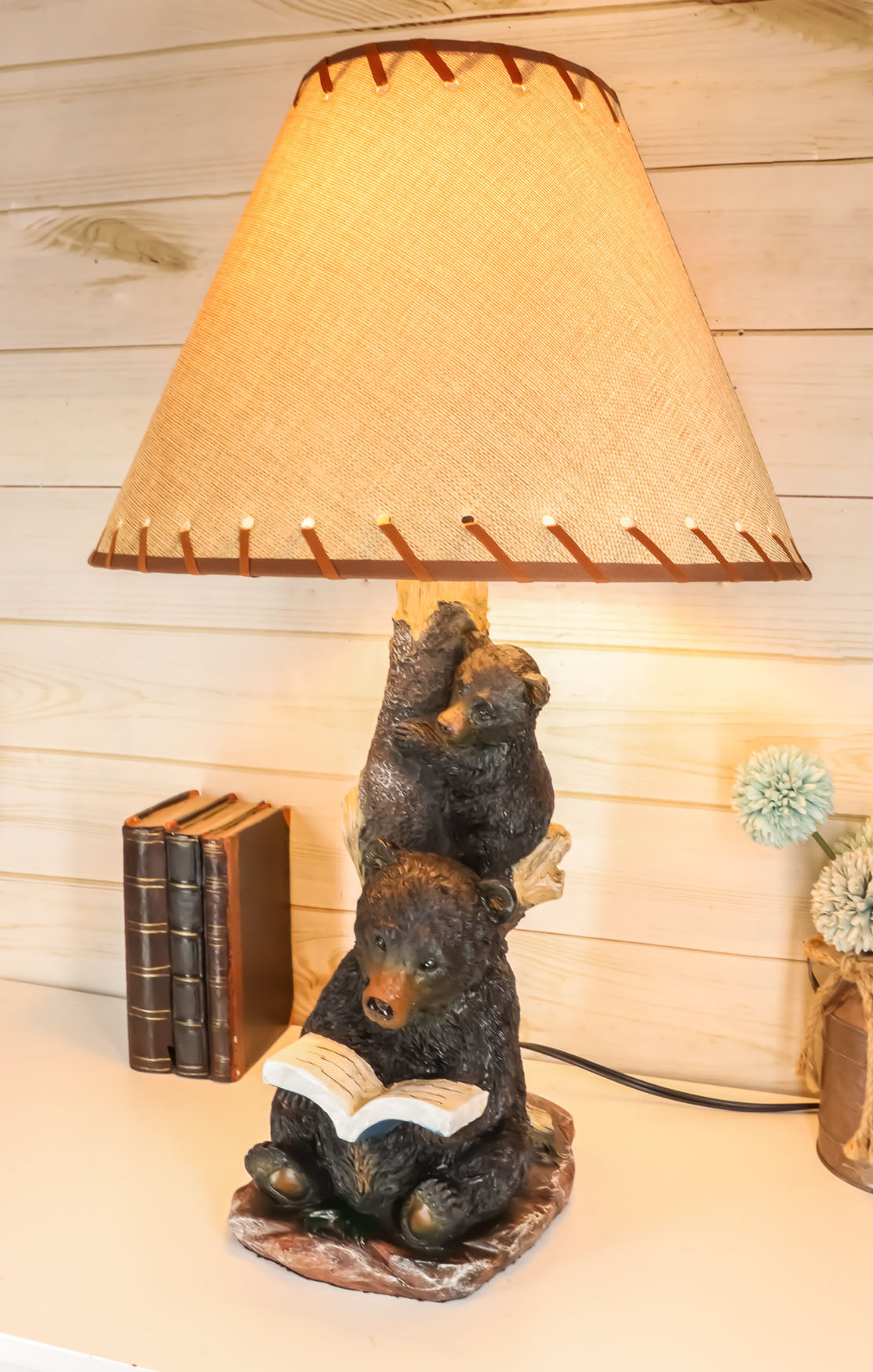 Ebros Story Time Fable Mother Bear Reading Book To Her Cub By Tree Table Lamp - Ebros Gift