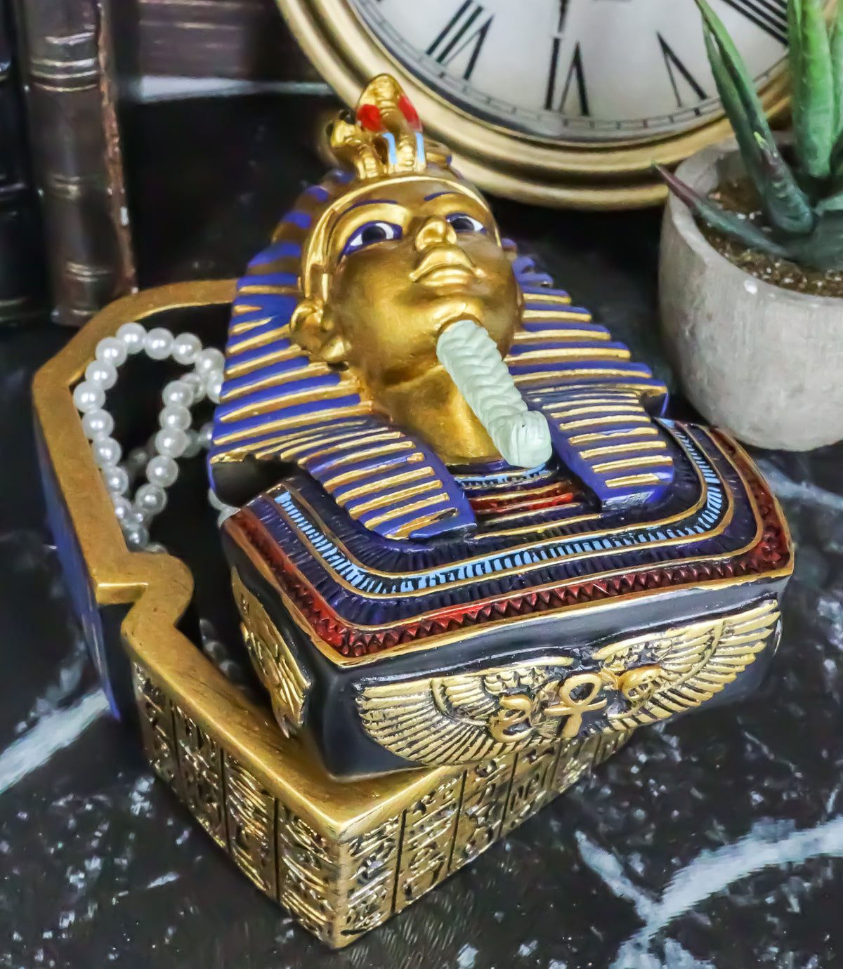 Egyptian King Pharaoh Tutankhamun Hieroglyphic Golden Decorative Jewelry Box