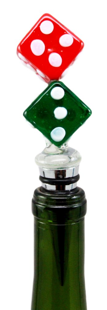 Ebros Gift Acrylic Red & Green Dice Wine Bottle Stopper Topper Metal 5.5"H