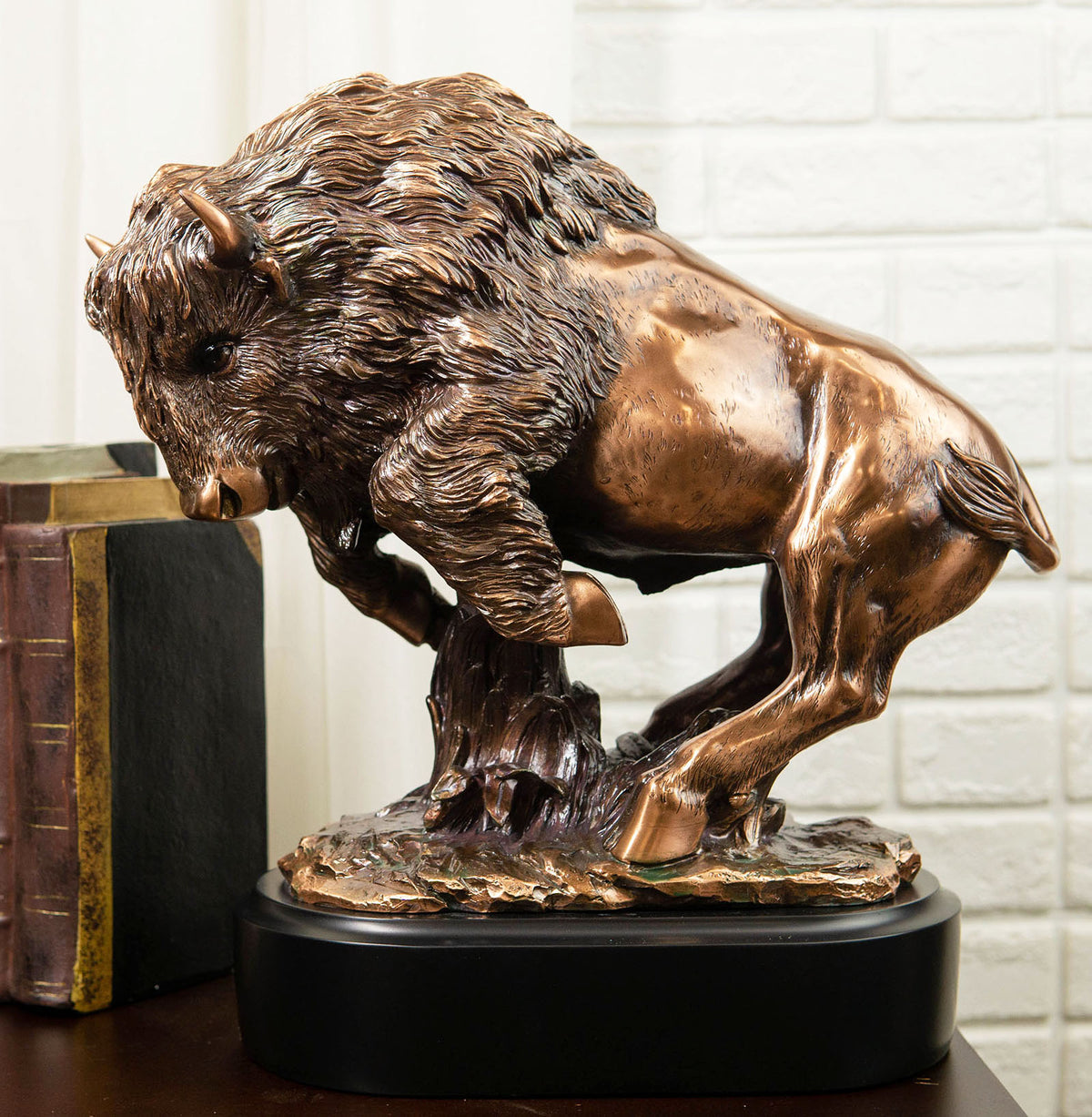 Ebros Western Large Angry Charging Bison Statue in Bronze Electroplated Finish - Ebros Gift