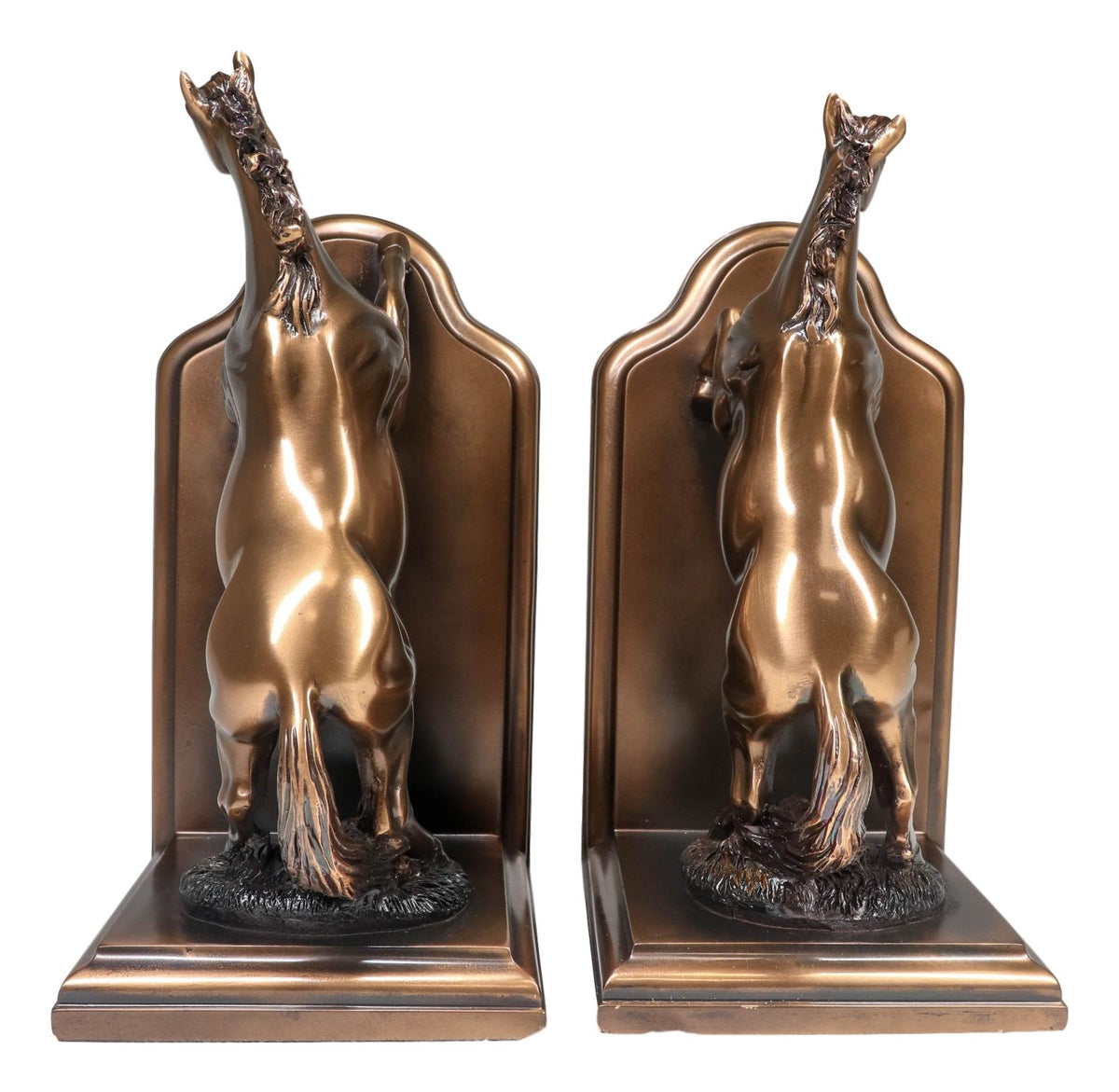 Two Fine Horses Standing On Hind Legs Bookends Bronze Electroplated Figurine - Ebros Gift