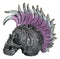 Silver Mohawk Purple Punk Haired Skull In Tooled Peacock Feathers Tattoo Statue