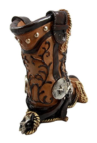 Ebros Gift Western Cowboy Boot With Spur and Lasso Decorative Flower Boquet Vase Figurine 9"H
