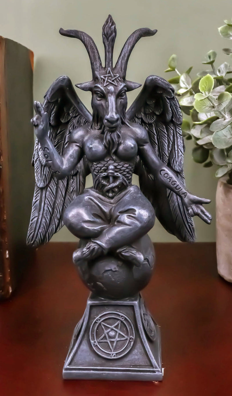 Faux Stone Grey Sabbatic Goat Idol Baphomet Sigil Pentagram Figurine 6.5"H