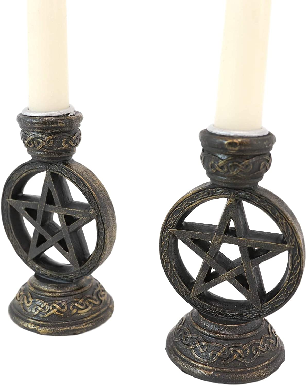 Set of 2 Wicca Pentagram Pentacle In Circle Taper Candle Or Cone Incense Holders