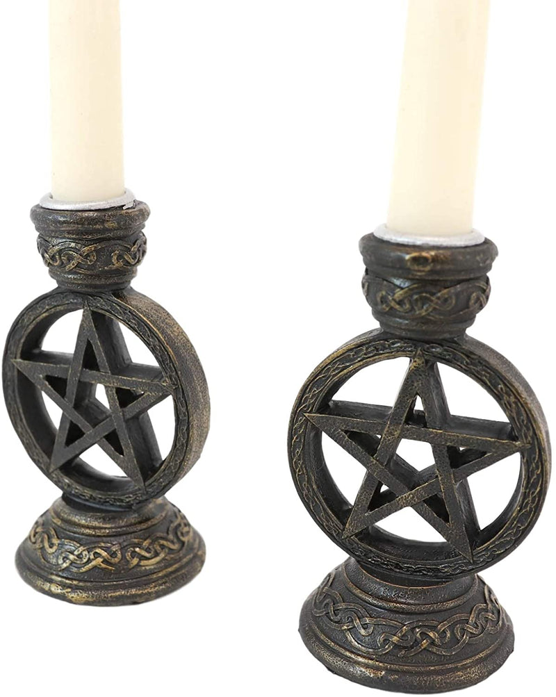 Set of 2 Wicca Pentagram Pentacle In Circle Taper Candle Or Cone Incense Holders