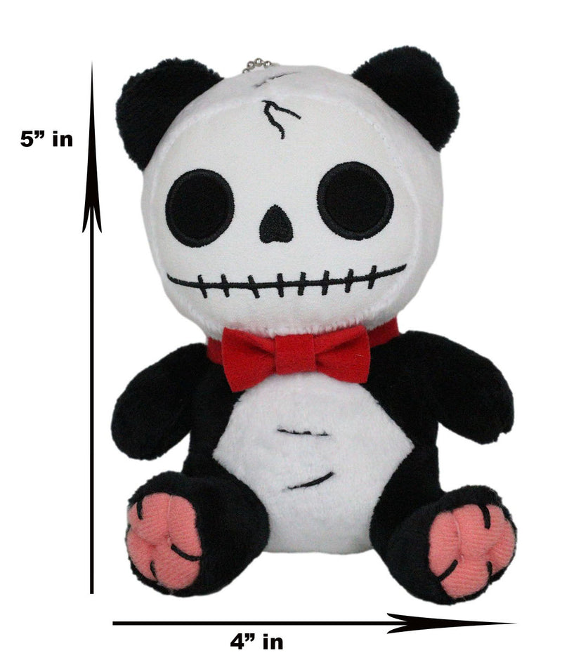 Ebros Furry Bones Skeleton Pandie Panda with Red Bow Tie Plush Toy Doll 6" Tall