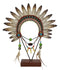 Western Tribal Indian Warrior Chief Headdress Metal Feathers Figurine With Stand
