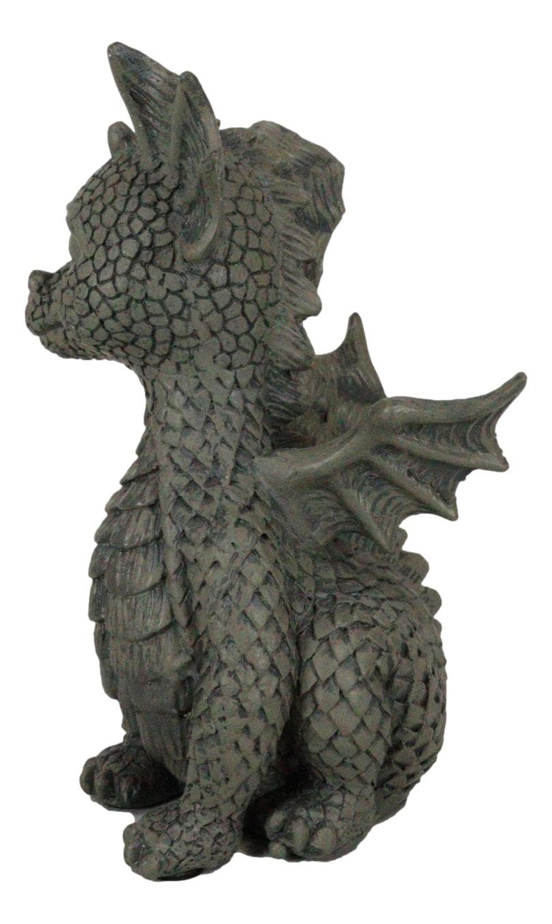Whimsical Dainty Garden Dragon Sitting Figurine Faux Stone Fantasy Decor