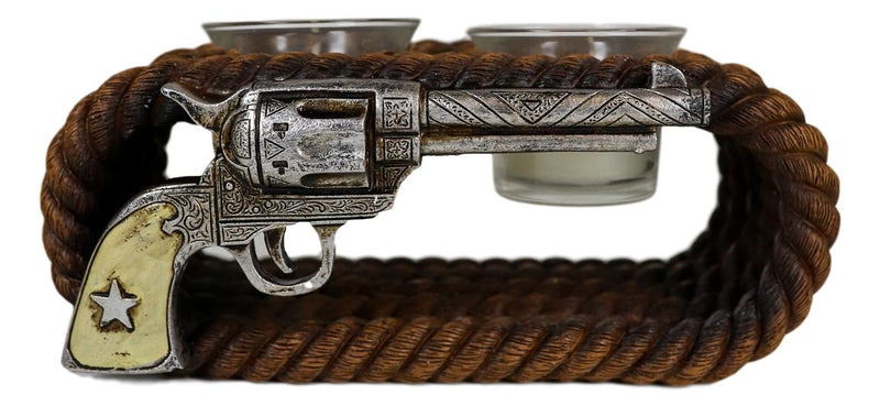 Ebros Western Cowboy Ropes And Revolver Pistol Double Votive Tea Light Candle Holder