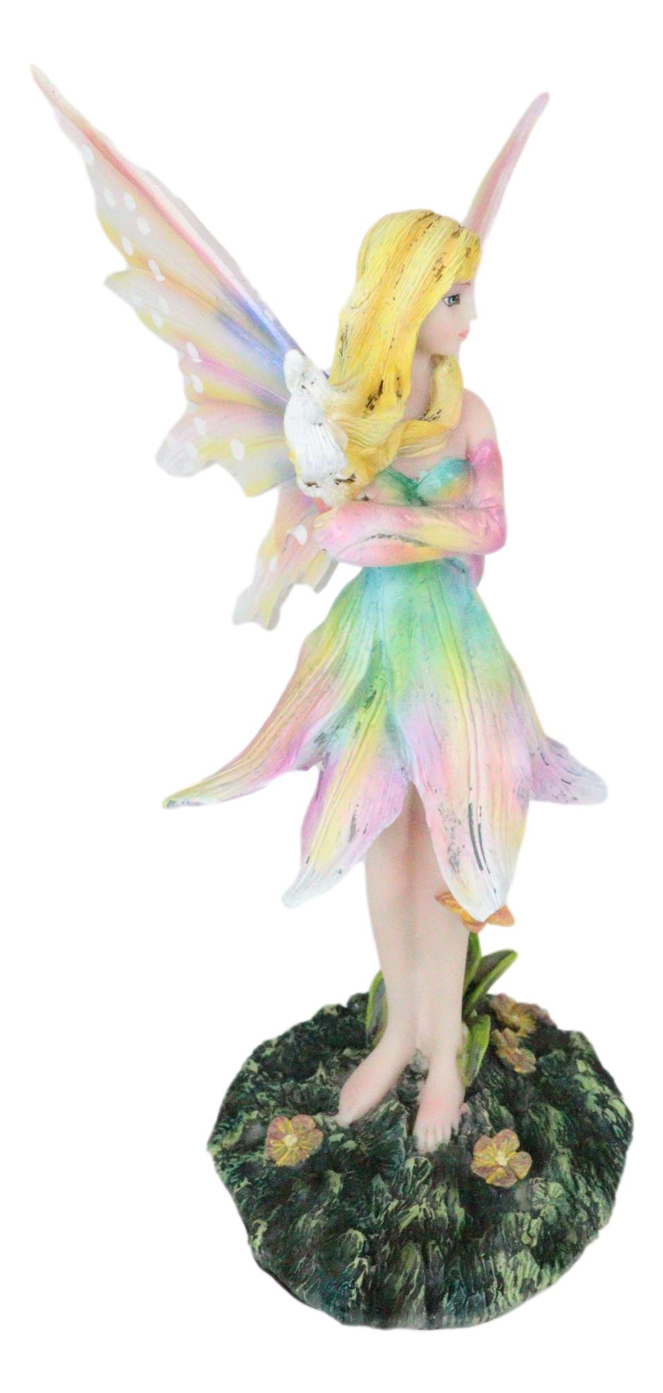 Ebros Fae Garden Meadows Blonde Fairy With Rainbow Lily Petals Dress & Gloves