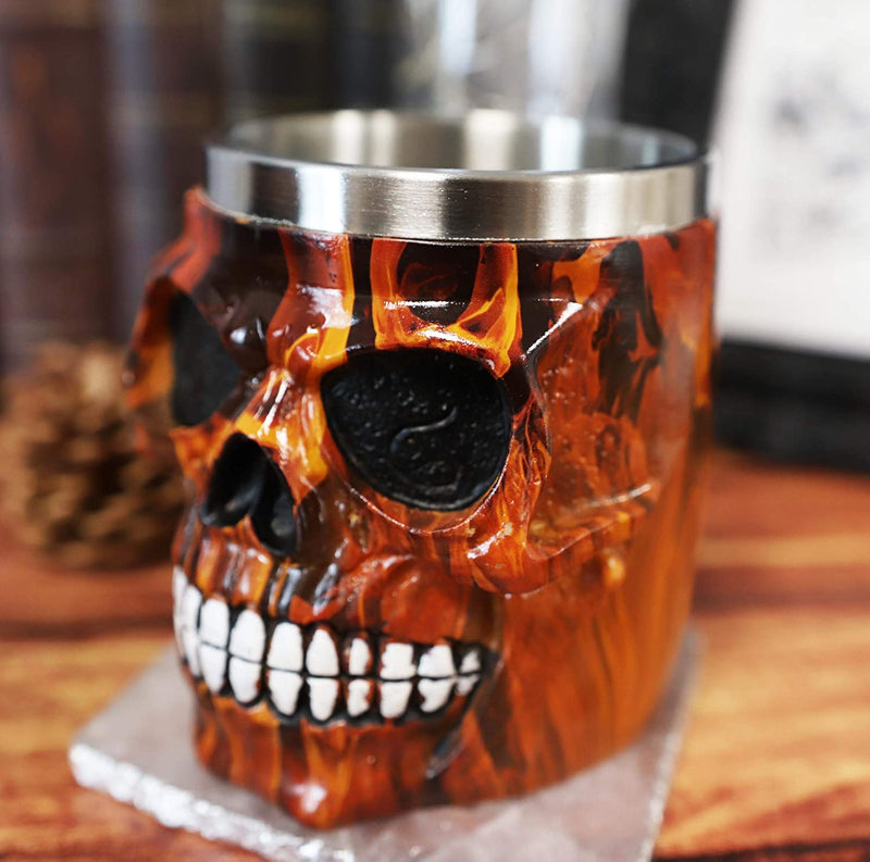 Ebros Inferno Fire Skull Face Drinking Coffee Mug Beverage Drinkware 6.25"W