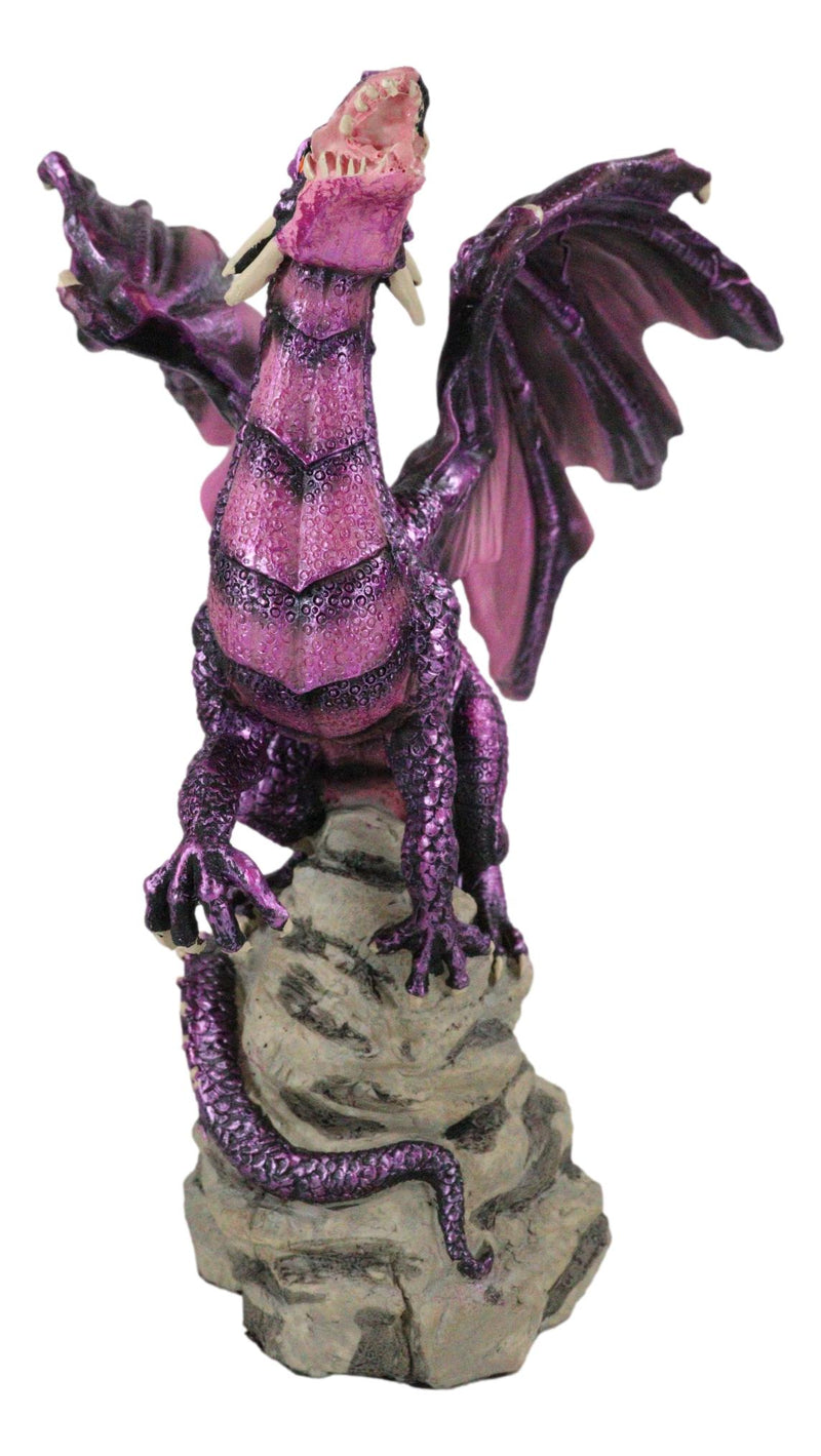 Fantasy Magenta Striped Behemoth Dragon Roaring On Volcanic Rock Mountain Statue