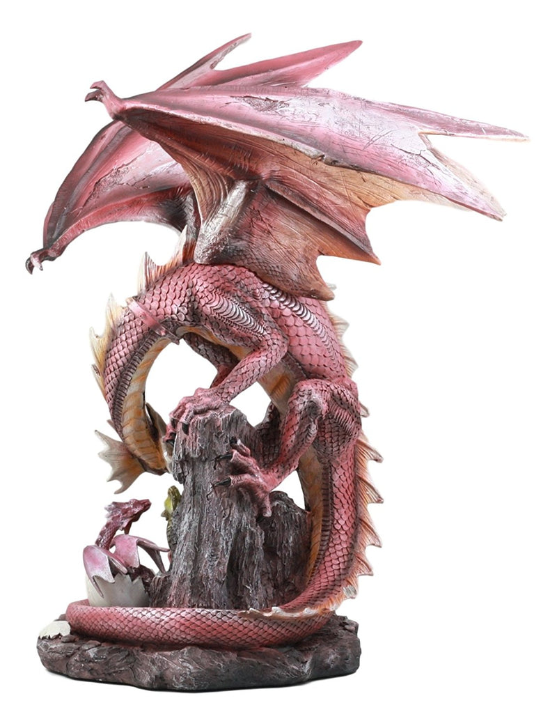Ebros Large Red Smaug Dragon Mother Protecting Baby Dragonlings Statue Home Decor Resin Fantasy Dragon Family Sculptural 17.25"H