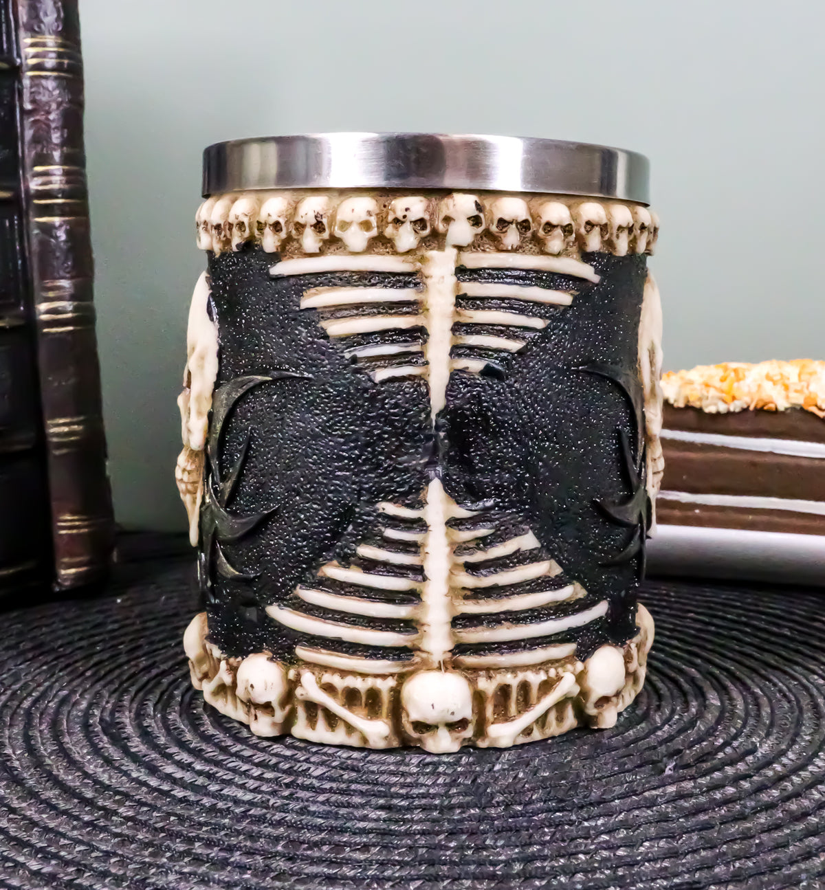 Ebros Evil Grinning Tribal Skull Tankard With Skulls Skeletal Spine Bones Handle - Ebros Gift
