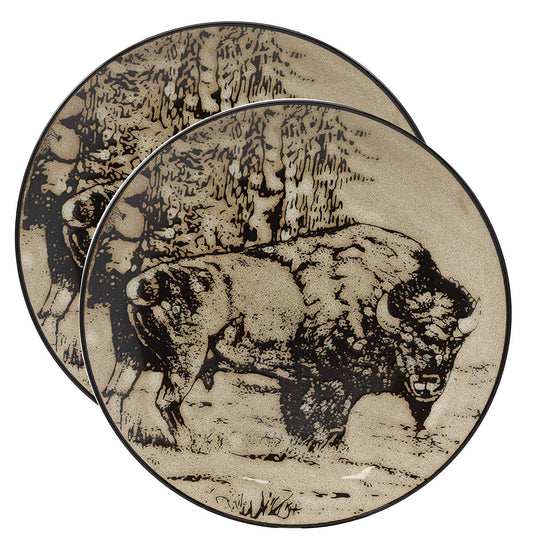Ebros Grassland Plains Bison Buffalo Round Salad Or Dessert Plate Set of 2 8.5"D