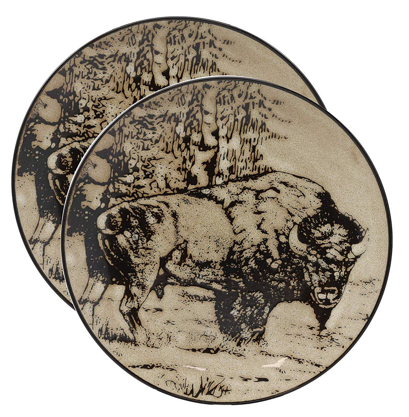 Ebros Grassland Plains Bison Buffalo Round Salad Or Dessert Plate Set of 2 8.5"D