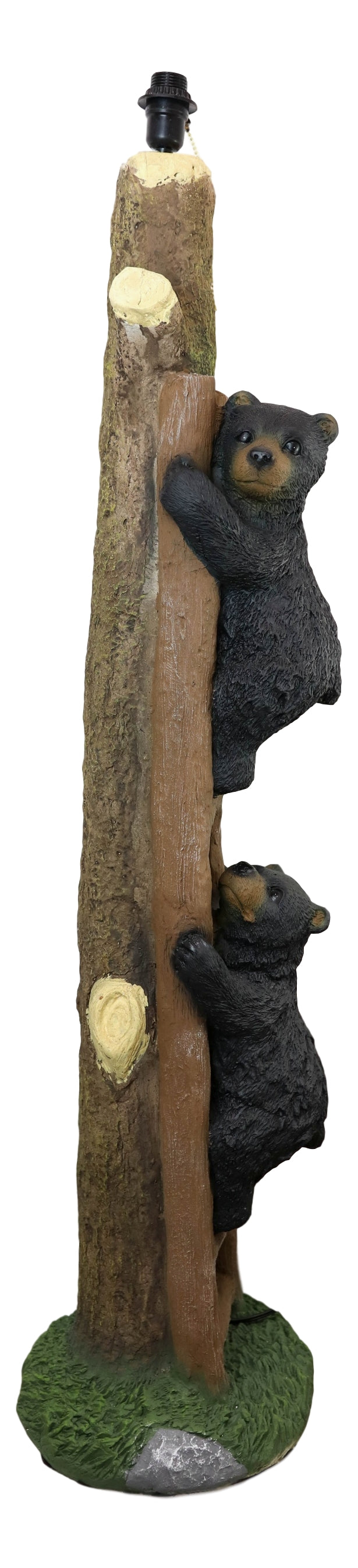 Rustic Black Bear Cubs Climbing Up Tree Ladder Standing Floor Lamp Statue 60"H