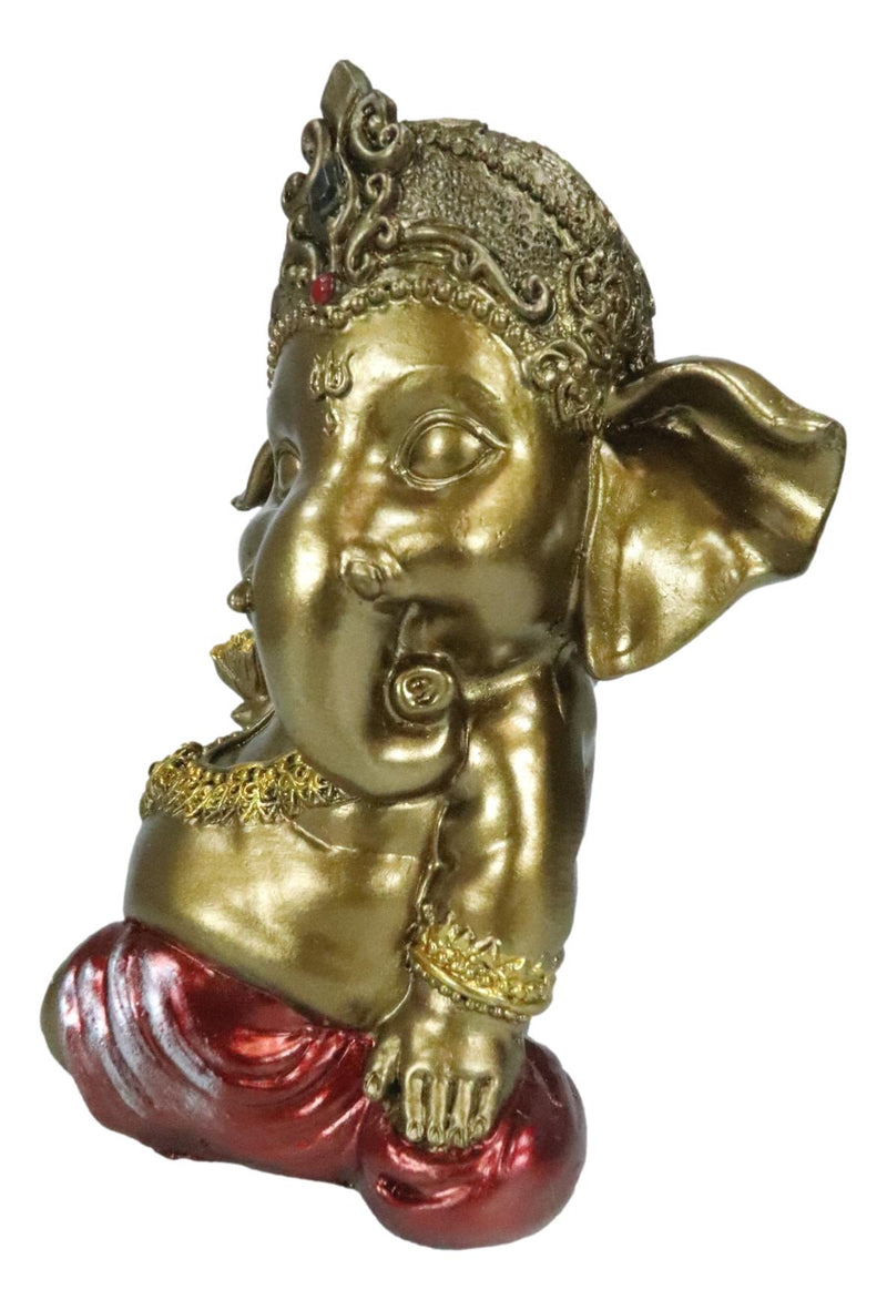 Vastu Hindu Elephant God Baby Ganesha Ganapati Holding Lotus Flower Figurine