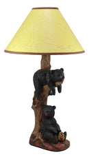 Ebros Rustic Black Bears Napping & Eating Honey Table Lamp Sculpture With Shade