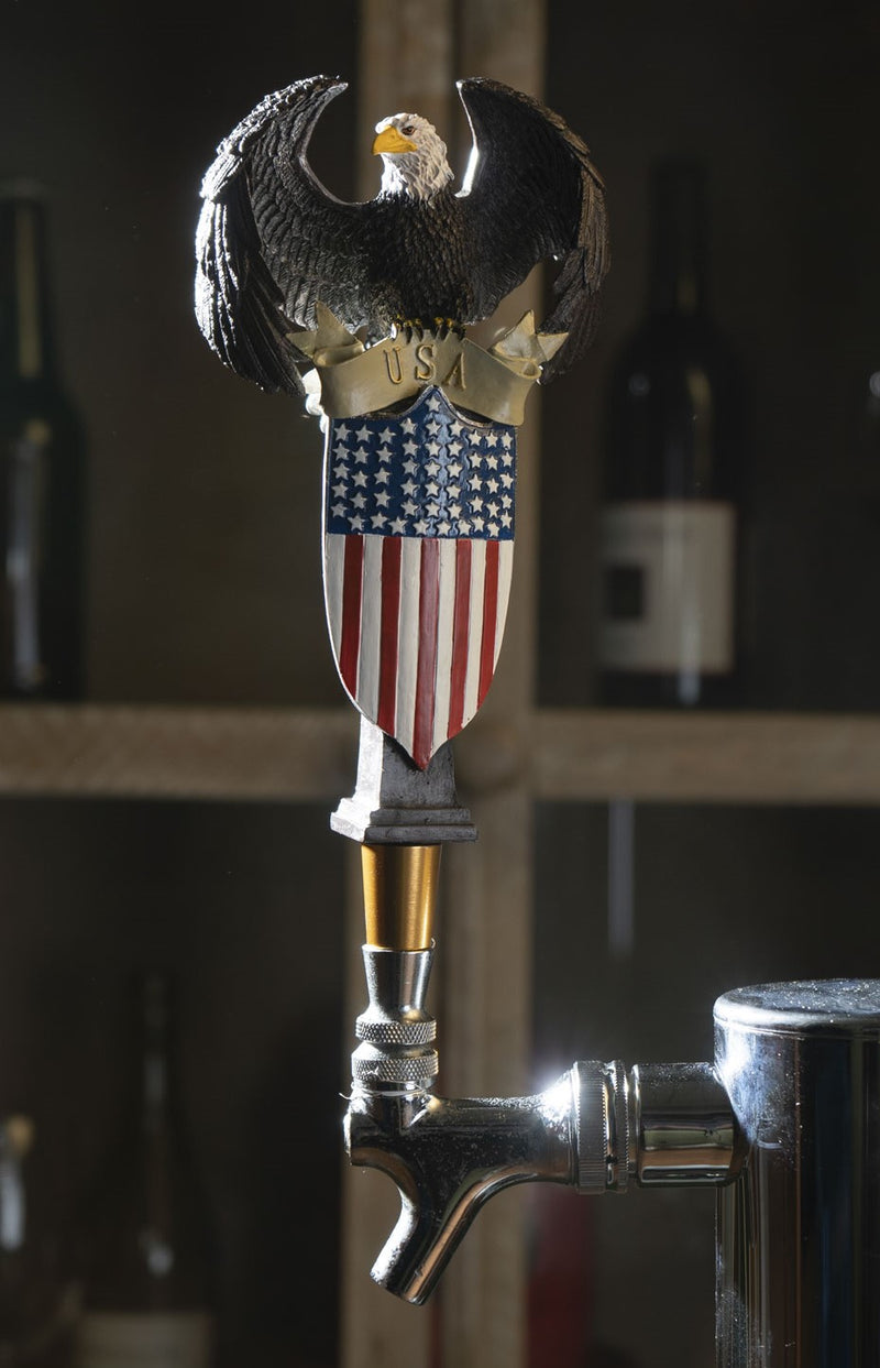 Ebros American Bald Eagle USA Flag Shield Novelty Beer Tap Handle Figurine With Base