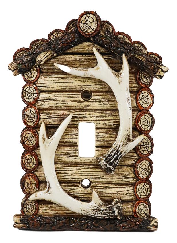 Pack of 2 Rustic Log Cabin Deer Antlers Single Toggle Switch Wall Outlet Plate