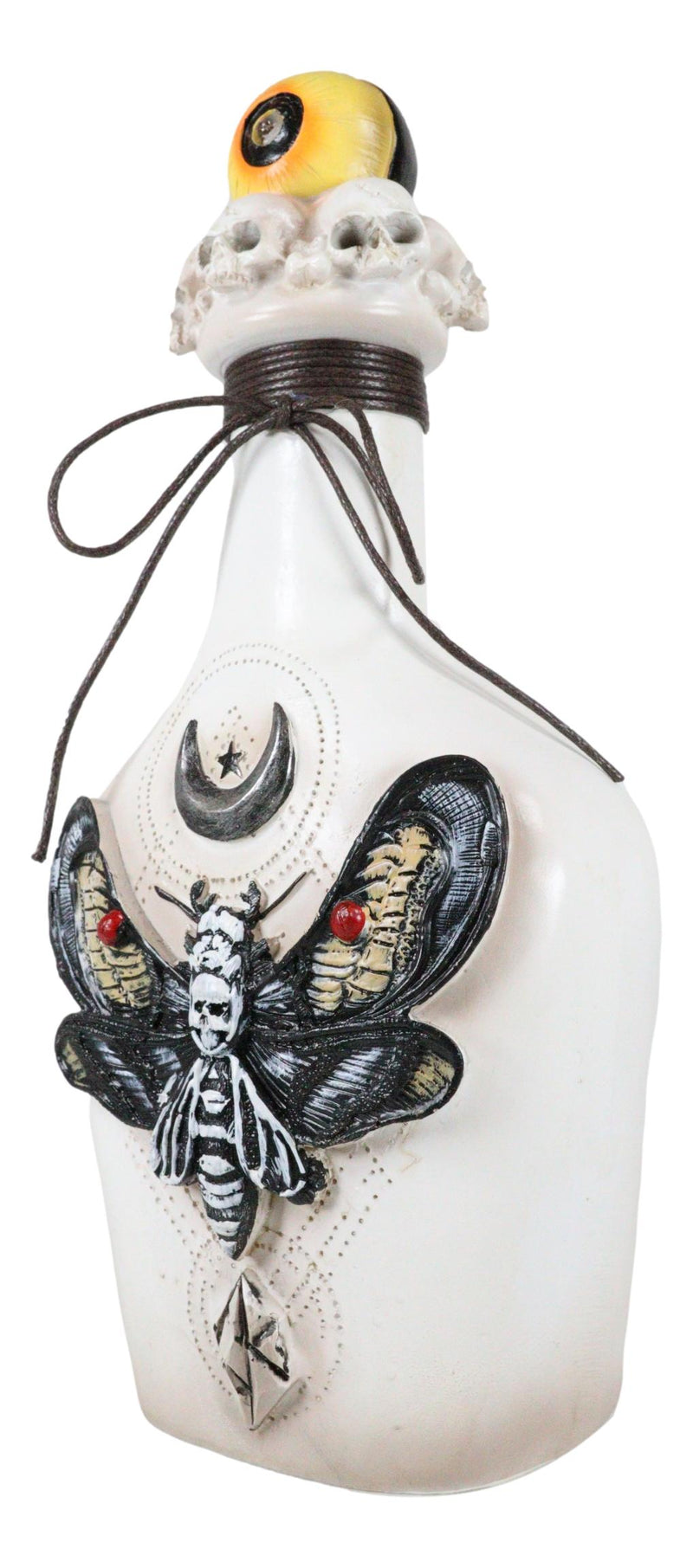 Wicca Black Skull Moth Crescent Moon And LED Witch Eyeball Faux Potion Bottle