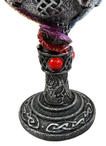 Ebros Large Winged Red Purple Blue Triad Dragon Wine Drink Goblet Cup Chalice