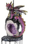 Medieval Purple Dragon Guarding Topaz Crystal Geode Rock Figurine Wind Chime