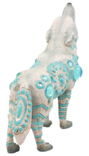 Turquoise Heavens Native Tribal Howling Snow Wolf Totem Spirit Figurine 6.25"L