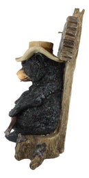 Ebros Angry Black Bear Holding Rifle 15"H Statue With Welcome or Go Away Plank Sign