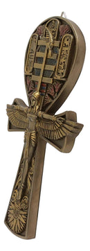 Ebros Egyptian Ankh of Isis with Open Wings Wall Plaque 7.5" High (Bronze)