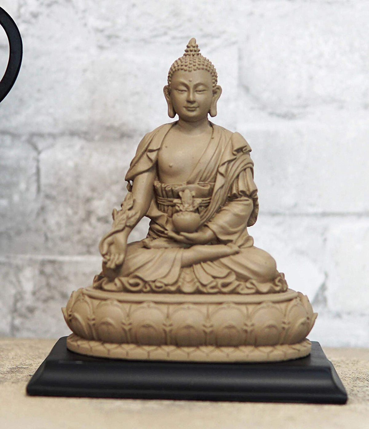 Ebros Akshobhya Bhaiṣajyaguru Medicine Buddha Figurine in Ivory Clay Finish 6.5"