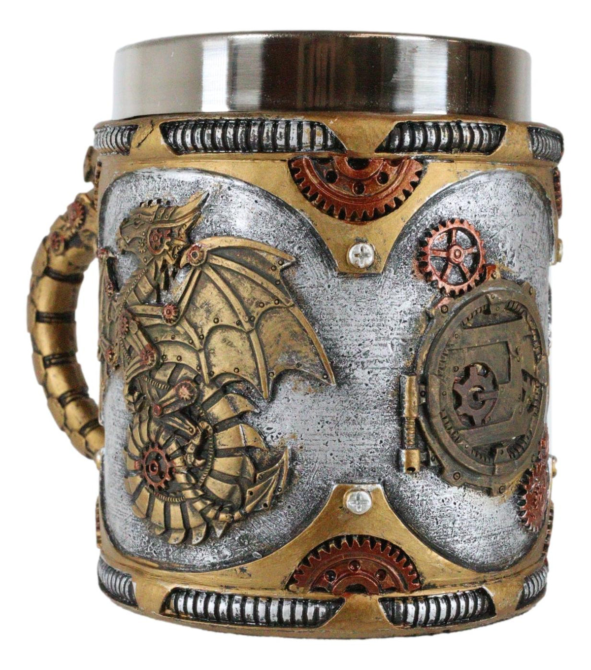 Ebros Golden Steampunk Cyborg Robotic Dragon Beer Stein Tankard Coffee Cup Mug - Ebros Gift