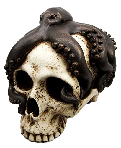 Ebros Kraken Octopus Wrapping Around Human Skull Decorative Figurine 8"L