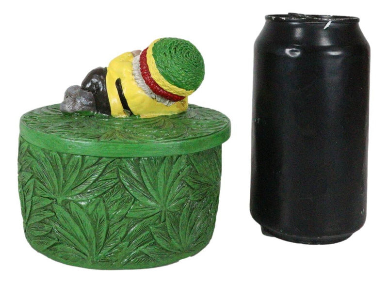 Gypsy Life Rasta Gnome Smoking On Bed Of Green Leaves Trinket Jewelry Stash Box