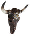 Western Faux Patched Denim Steer Cow Skull With Star And Conchos Wall Decor