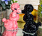 Black And Pink Chien Canne Poodles Salt And Pepper Shakers Ceramic Figurine Set