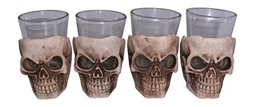Skull Shot Glass Set of 4 Shot Glasses Great for Whiskey Vodka Tequila or Scotch - Ebros Gift