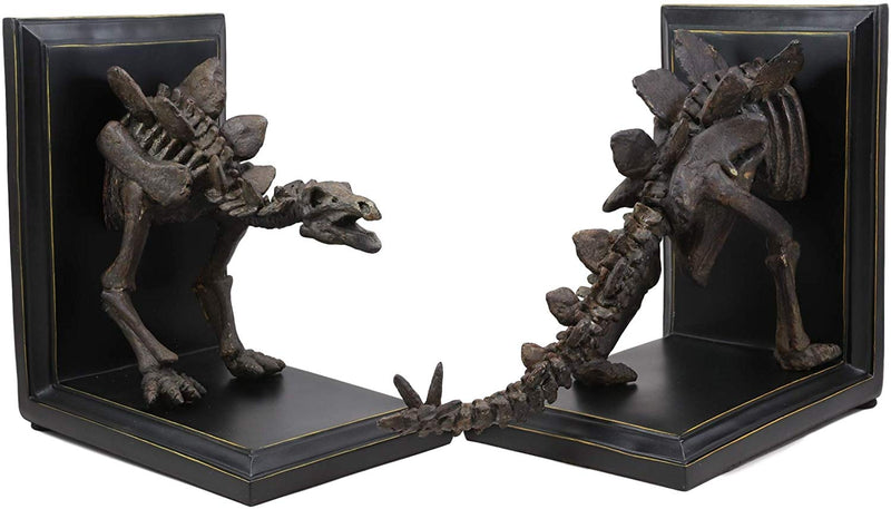 Ebros Museum Gallery Quality Prehistoric Stegosaurus Dinosaur Fossil Skeleton Bookends Pair Set Statue 9.75" High for Archaeology Fans Excavation of Ice Age Jurassic Era Decor Figurine Model