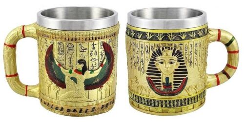 Egyptian Theme Pharaoh King Tut and Goddess Isis Coffee Cup Mug Beer Tankard Set